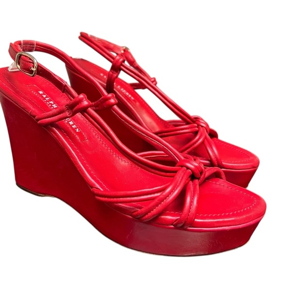 Ralph Lauren Collection Spring 07 Red Strappy Sandals Napa Leather Wedge US 9 - Picture 1 of 14